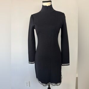 Black & Marine Blue Embellished Knit Turtleneck Dress | Size 6